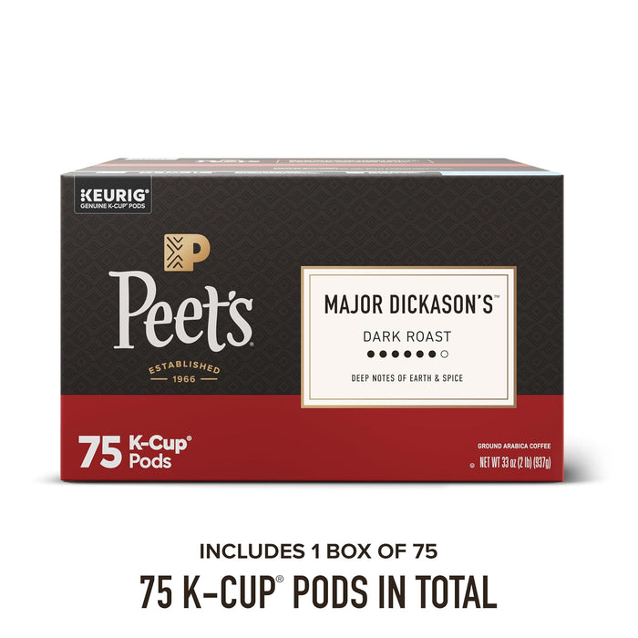 Peet's Coffee Coffee Pods, Dark Roast, Major Dickason's Blend, 75 K Cups