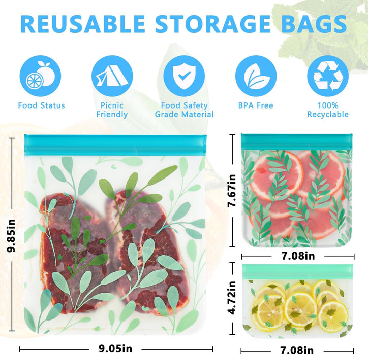 10 Pack Dishwasher Safe Reusable PEVA Food Storage Bags, Leak proof Reusable Freezer Bags for Food Storage Home Organiza