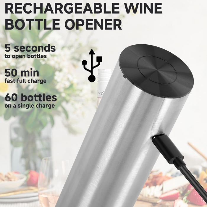 Electric Wine Opener Gift Set, Automatic Electric Wine Bottle Corkscrew Opener Rechargeable with Foil Cutter, Automatic 