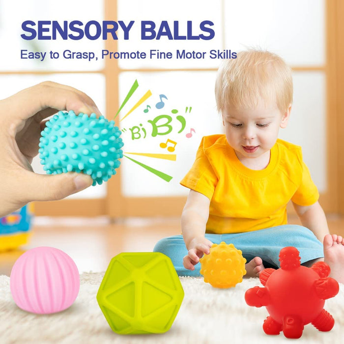 Baby Toys 6-12 Months, Montessori Toy for Babies 6-12 Months, Incl Stacking Building Blocks & Soft Infant Teething Toys & Sensory Balls for Toddlers 0-3-6-9-12 Month
