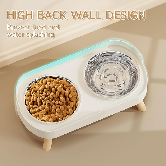 Elevated Cat Bowl, Raised Cat Food and Water Bowl Set for Indoor Cats, Splash Proof with 2 Stainless Steel Pet Food Bowl