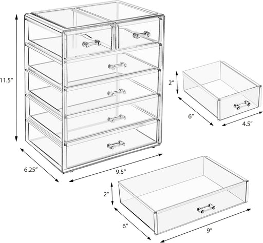 6-Drawer Makeup Organizer with Small & Wide Drawers (Clear)