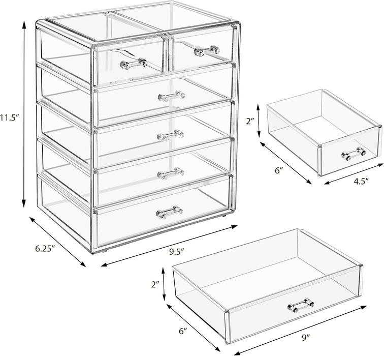 6-Drawer Makeup Organizer with Small & Wide Drawers (Clear)