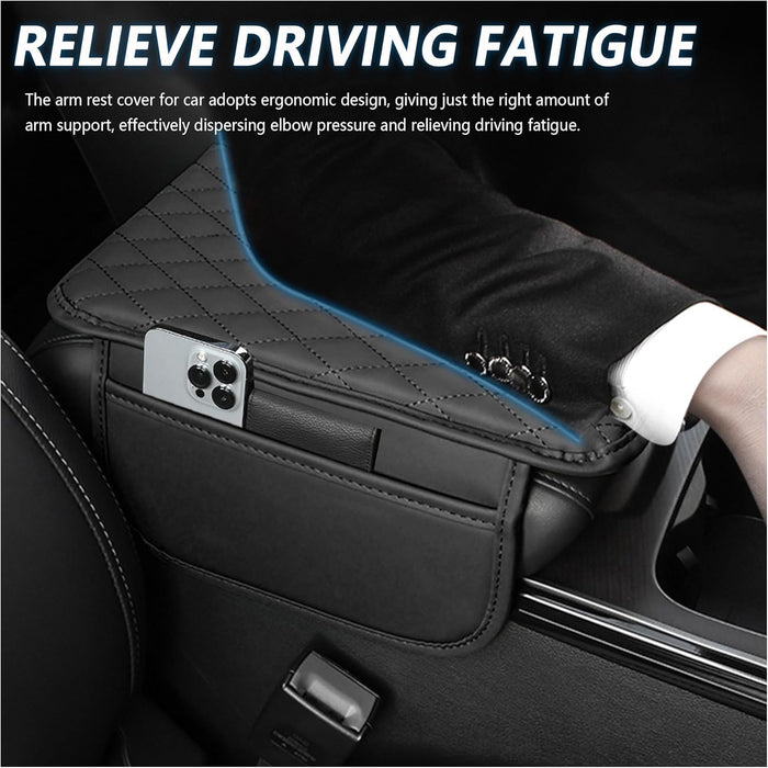 Upgraded Car Center Console Cover,Microfiber Leather Car Armrest Cover Cushion with 2 Storage Bags,Universal Car Armrest