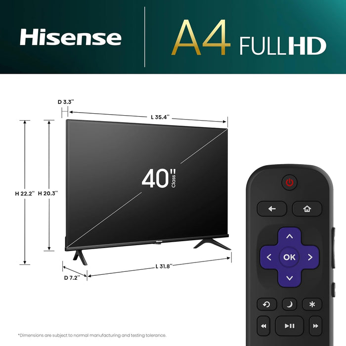 40-Inch Class A4 Series FHD 1080p Smart Roku TV with Alexa Compatibility (40A4NR) - Dolby Audio, Slim Bezel Design, Google Assistant
