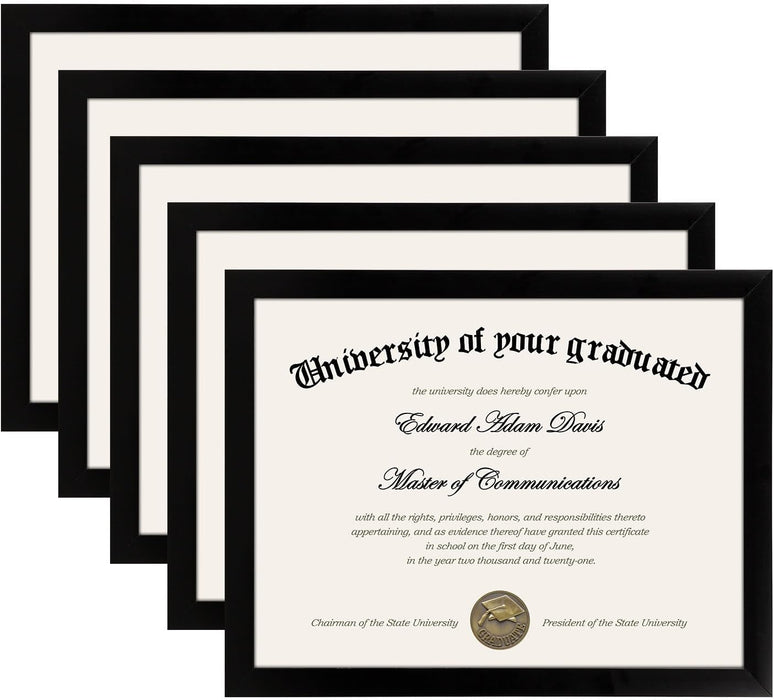 Certificate Frame, 8.5 by 11 Glass Diploma Frames, 5 Pack, Black