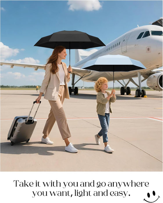Mini Travel Umbrella with Case, Compact Pocket Size UV Sun & Rain