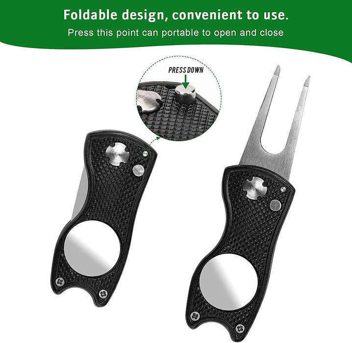 Golf Towel Kit, Foldable Divot Tool with Magnetic Ball Marker & Club Groove Cleaner Brush, Microfiber Waffle Golf Towel with Clip,Golf Accessories Men & Women