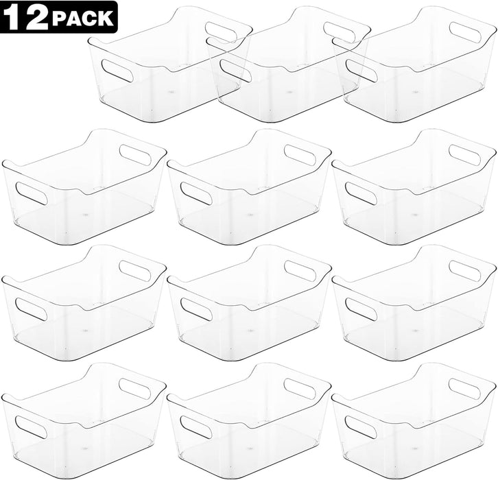 12 Pack Plastic Storage Bins, Multi-Use Organizer Bins, Pantry Organizer, Clear Storage Containers for Home, Kitchen, Of