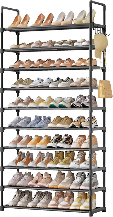 10 Tier Shoe Rack, Tall Shoe Organizer, 32.2" Wide, Black