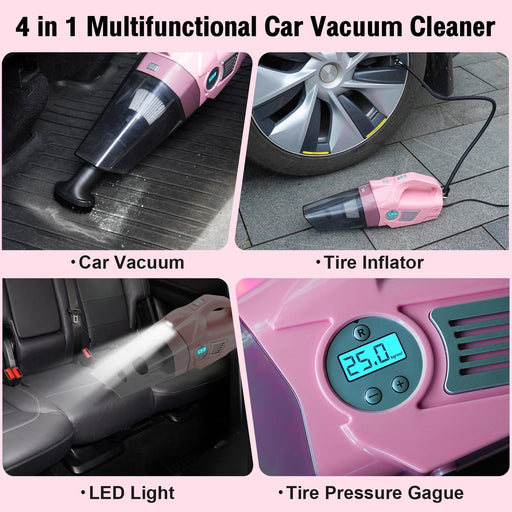 Pink Car Cleaning Kit, 25Pcs Detailing Kit Interior with 4-in-1 Power Handheld Vacuum Cleaner, Detailing Brush Set, 2-in