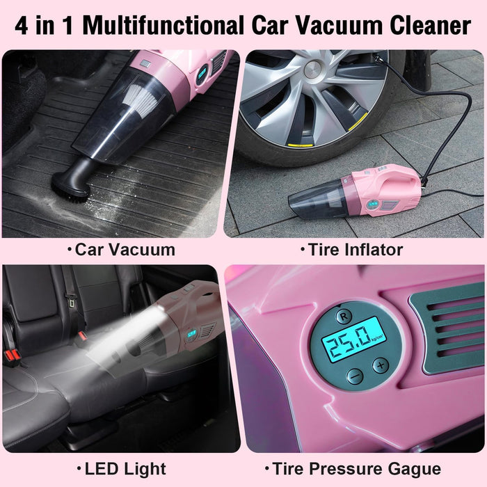 Pink Car Cleaning Kit, 25Pcs Detailing Kit Interior with 4-in-1 Power Handheld Vacuum Cleaner, Detailing Brush Set, 2-in