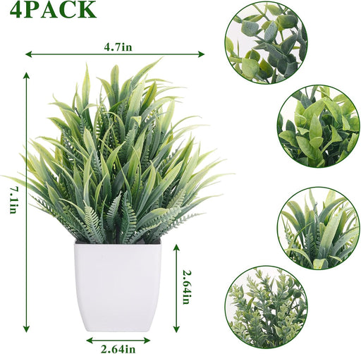 Fake Plants 4 Packs Small Artificial Plants Mini White Potted Greenery Bathroom Accessories Decorations for Desk Bathroom Office Home Room Kitchen Table Decor Indoor