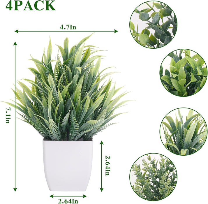 Fake Plants 4 Packs Small Artificial Plants Mini White Potted Greenery Bathroom Accessories Decorations for Desk Bathroom Office Home Room Kitchen Table Decor Indoor