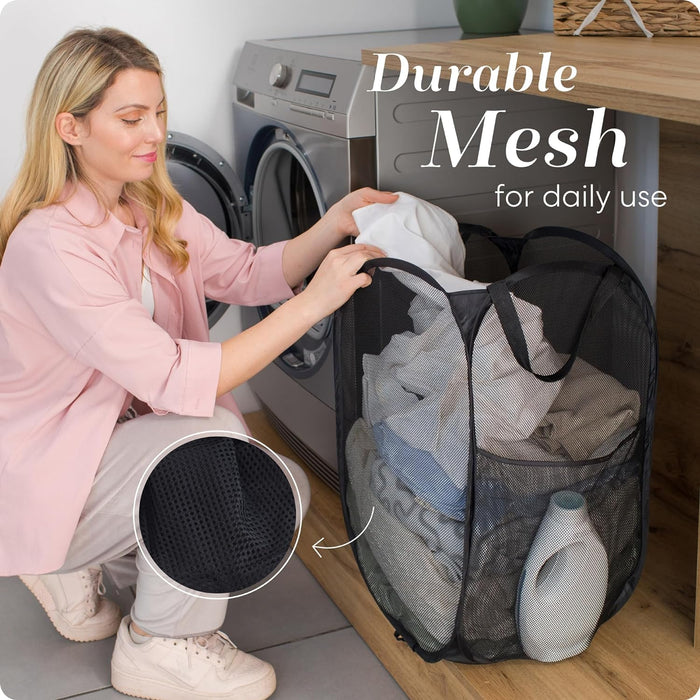 Collapsible Mesh Pop-Up Hamper with Side Pocket