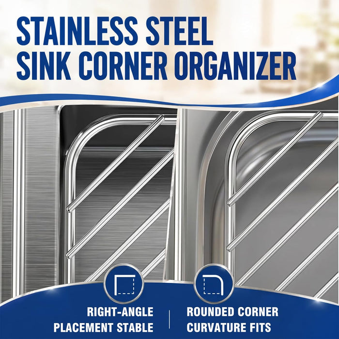 Stainless Steel Corner Sink Shelf with Triangular Open Wire Rack(2, Silver)