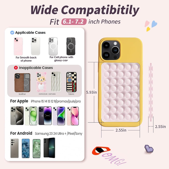 (2 Pack) Suction Cup Phone Case Mount Double Sided, Clear & Light Pink