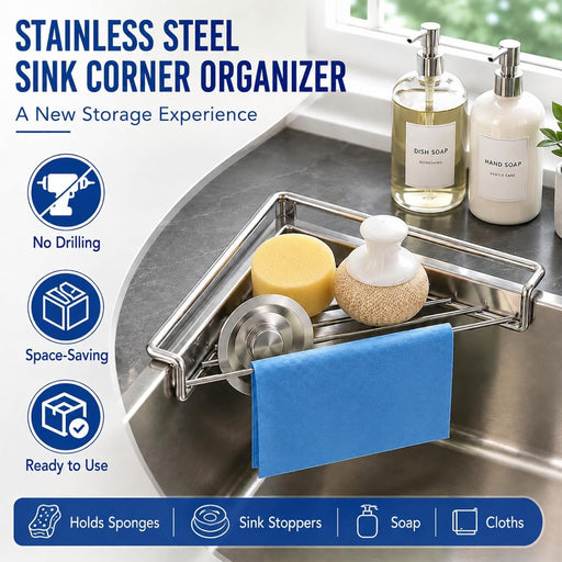 Stainless Steel Corner Sink Shelf with Triangular Open Wire Rack(2, Silver)