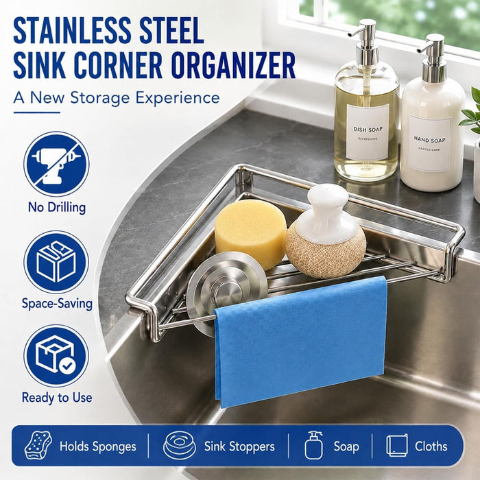 Stainless Steel Corner Sink Shelf with Triangular Open Wire Rack(2, Silver)