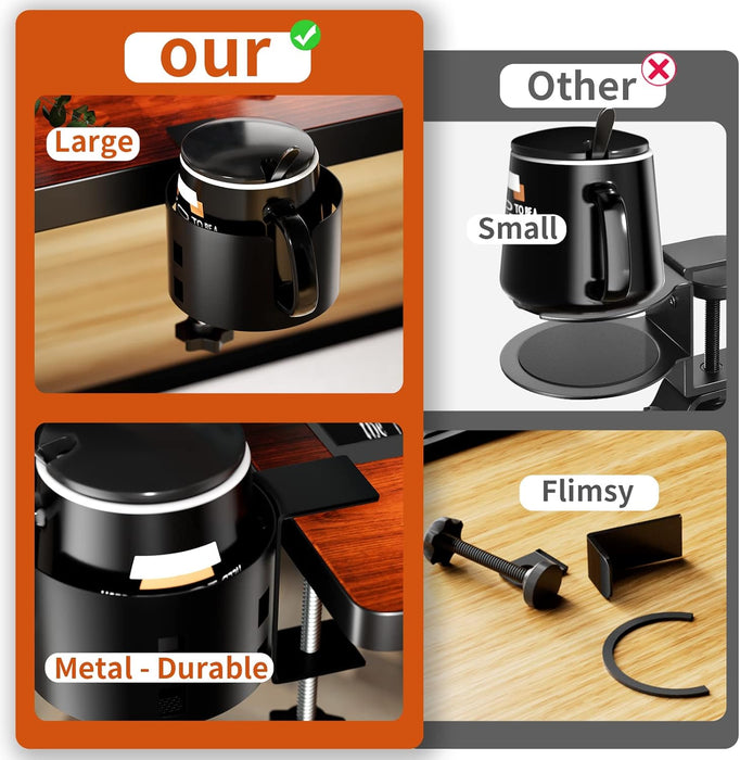 Anti-Spill Large Desk Cup Holder Clamp, Metal Table Cup Holder(Black)
