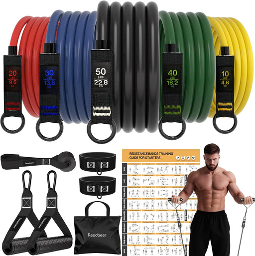 Resistance Bands, 10-150 LBS Exercise Bands with Handles, Ankle Straps & Door Anchor, Adjustable Workout Bands for Full 