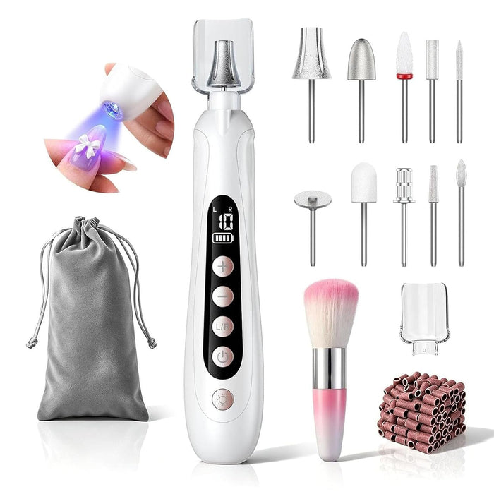 Electric Nail File, Cordless Toe Nail Grinder for Thick Toenails & Callus, Rechargeable Nail Drill for Manicure and Pedicure with LCD & Lamp, Gifts for Women Men Seniors