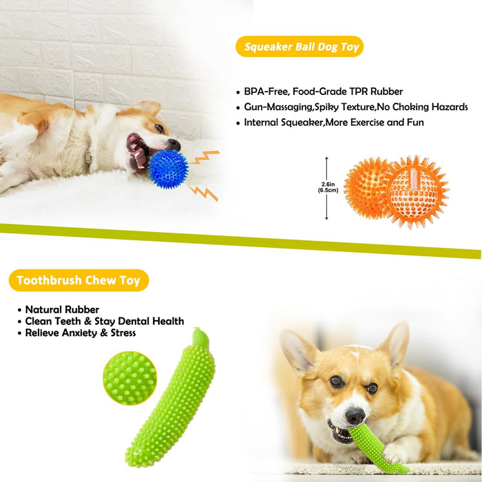 Dog Toys 25 Pack for Fun and Teeth Cleaning, Puppy Chew Toys Pack with Squeak Plush Toy,Squeaky Toy Balls,Tug of War and