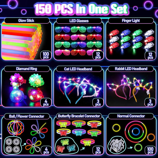 150Pcs Glow in the Dark Party Supplies for Kids and Adults