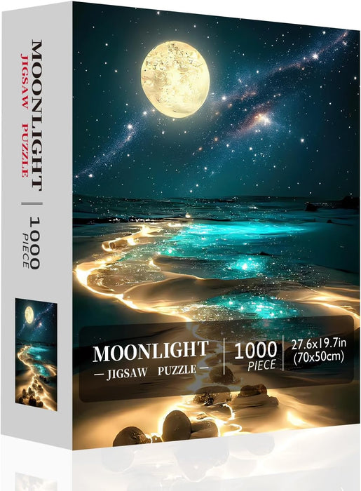 Moonlight Jigsaw Puzzles for Adults 1000 Pieces, Sparkling Beach Nature Landscape 1000 Piece Puzzle for Adults, Fun Hard