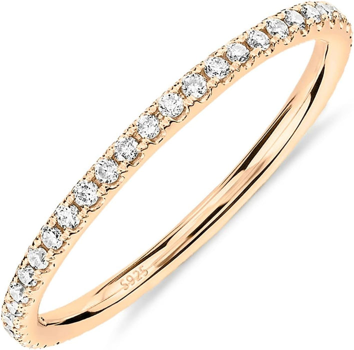 925 Sterling Silver Wedding Band for Women, 14K Gold Plated CZ Ring