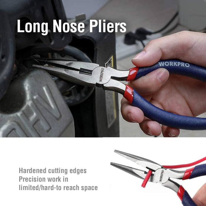 Large Pliers & Wrench Set 6-Piece (10" Water Pump, 10" Slip Joint, 8" Long Nose, 8" Linesman, 6" Diagonal, 8" Adjustable Wrench) for DIY & Home Use, W001329A