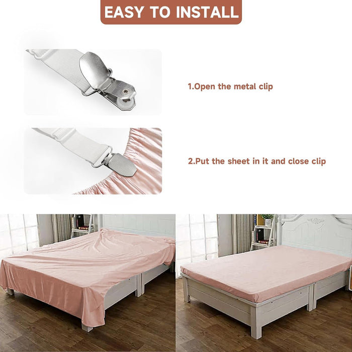 Bed Sheet Straps, Upgrade Fitted Bed Sheet Holders for Corners, Non Slip Sheet Clips White 4Pcs