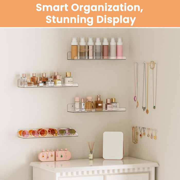 4 Pcs 15" Acrylic Shelves for Wall Storage and Organizer, Clear