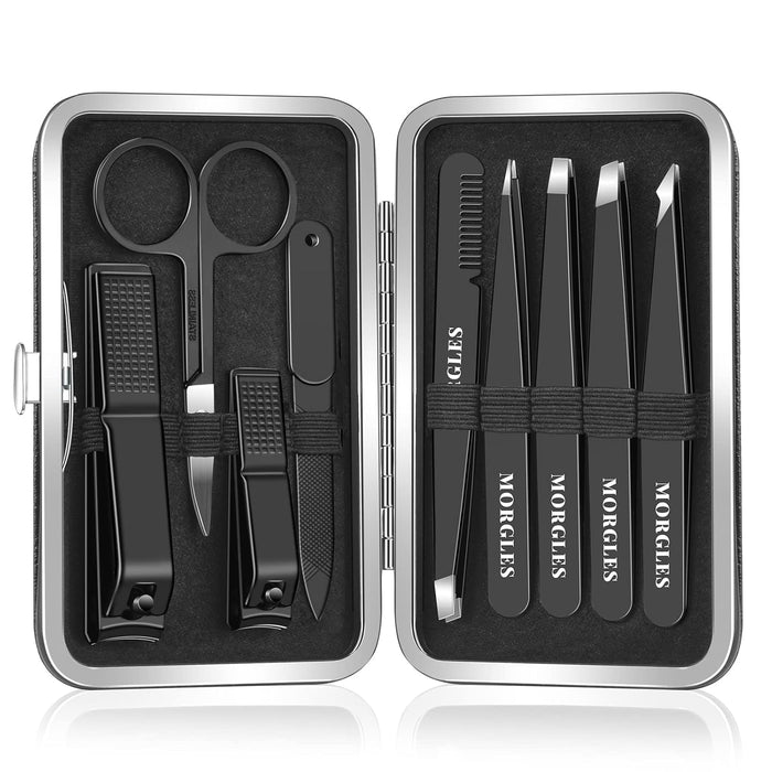 Tweezers Set for Men 9 Pcs Nail Clipper Kit with Case for Grooming