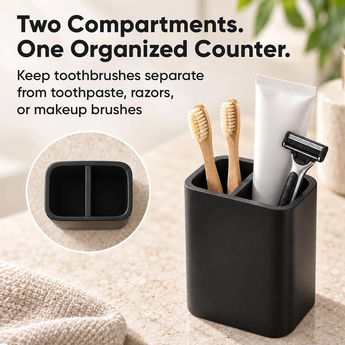 Matte Black Bathroom Accessories Set, 4-Piece Bathroom Accessory Set with Soap Dispenser, Toothbrush Holder, Tumbler and Vanity Tray, Polyresin Countertop Organizer
