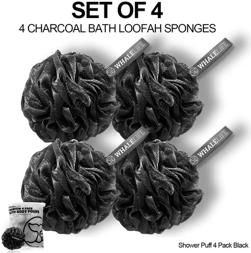 Bath Loofah Sponge for Shower - Body Scrubber 4-Pack Black