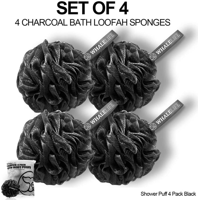 Bath Loofah Sponge for Shower - Body Scrubber 4-Pack Black