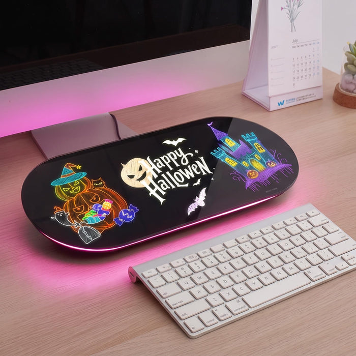 Glass Desktop Whiteboard - 17 X 7 Inches Black Board Pink Light
