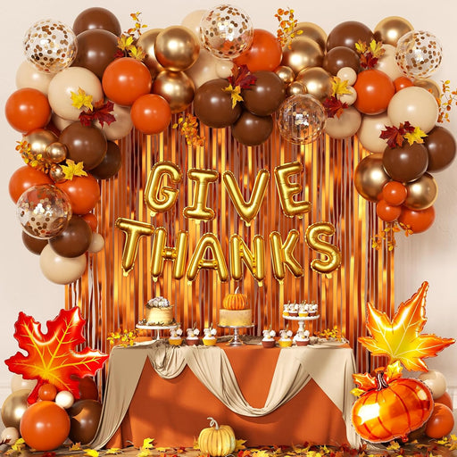 Give Thanks Foil Balloon Arch Kit for Thanksgiving Fall Party Decorations