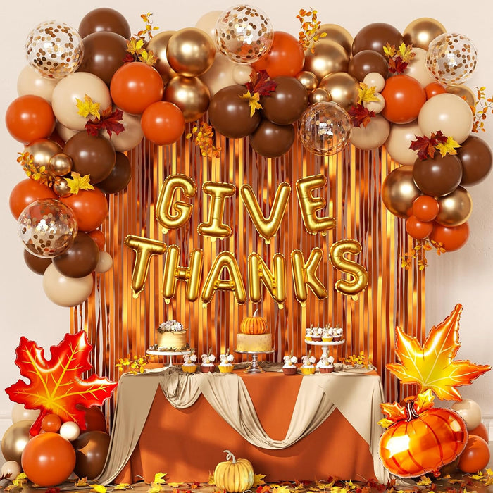 Give Thanks Foil Balloon Arch Kit for Thanksgiving Fall Party Decorations