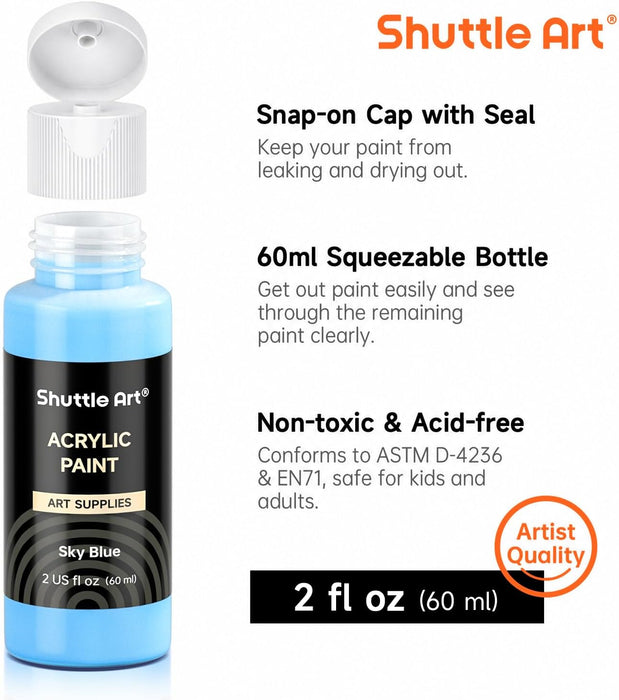 Acrylic Paint, 50 Colors Acrylic Paint Set, 2oz/60ml Bottles, Rich Pigments, Water Proof, Premium for Artists, Beginners