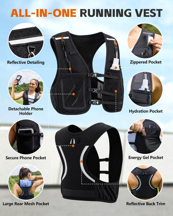 Running Vest for Women Men Hydration Vest with Soft Flask & Phone Holder