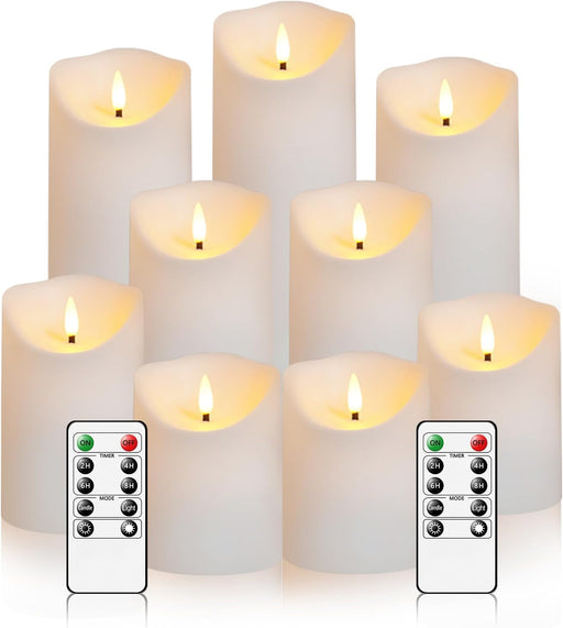 Flameless Candles with Remote, Battery Operated Flickering Flameless Candles, LED Candles with Timer 2/4/6/8H, with Realistic LED Candles Set of 9 (D3 x H 3" 4" 5" 6" 7") (White)