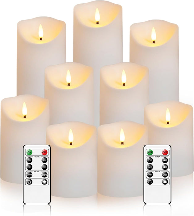 Flameless Candles with Remote, Battery Operated Flickering Flameless Candles, LED Candles with Timer 2/4/6/8H, with Realistic LED Candles Set of 9 (D3 x H 3" 4" 5" 6" 7") (White)