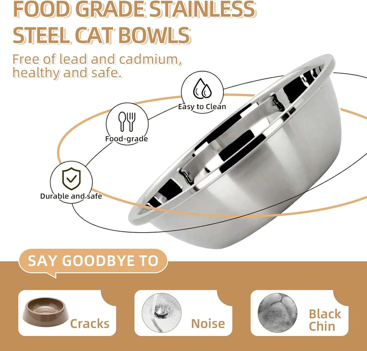 Elevated Cat Bowl, Raised Cat Food and Water Bowl Set for Indoor Cats, Splash Proof with 2 Stainless Steel Pet Food Bowl