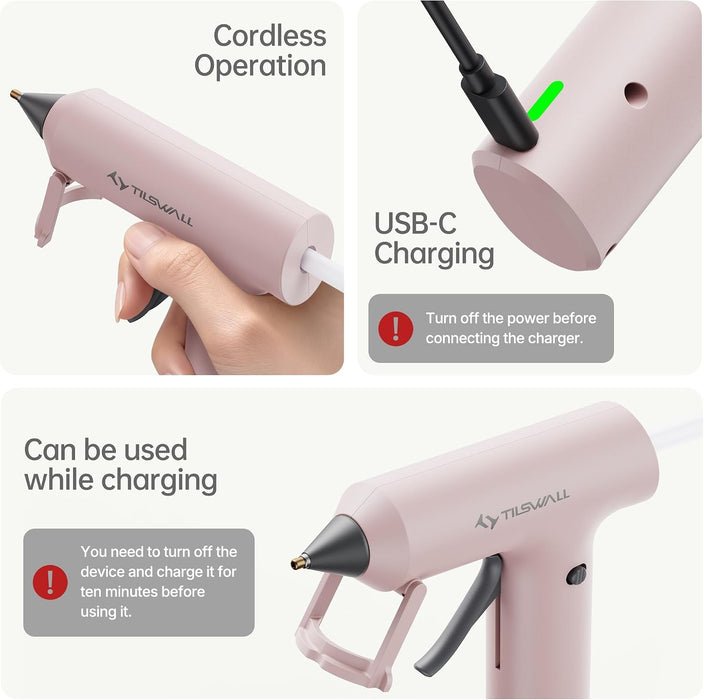 Cordless Hot Glue Gun W106s with Rechargeable 2Ah Pink