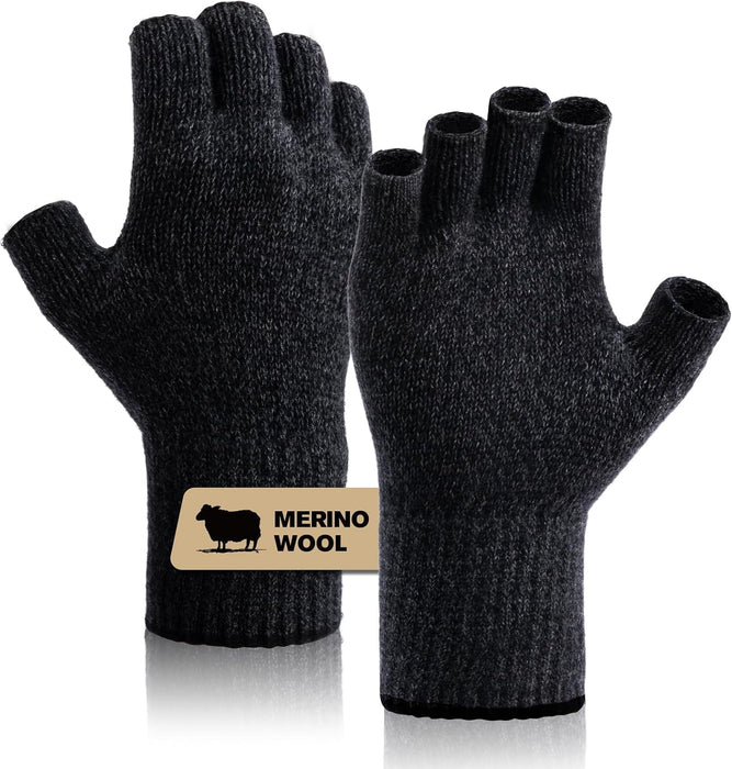 Merino Wool Fingerless Gloves for Men Women Half Finger Gloves Thermal Soft Knit Liner for Hunting Fishing Hiking