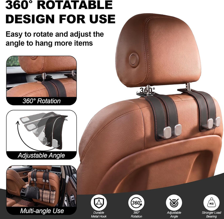 Suede Car Headrest Hooks Universal Heavy Duty Back Seat Hanger(Black)