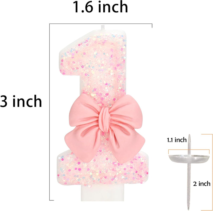 Pink Bow Number 1 Birthday Candle 1st Birthday Decorations Girl