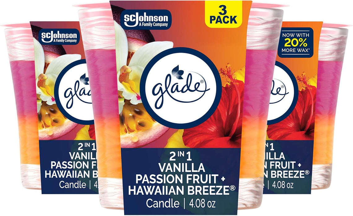 2in1 Scented Candle, Hawaiian Breeze & Vanilla Passion Fruit, 3 Count